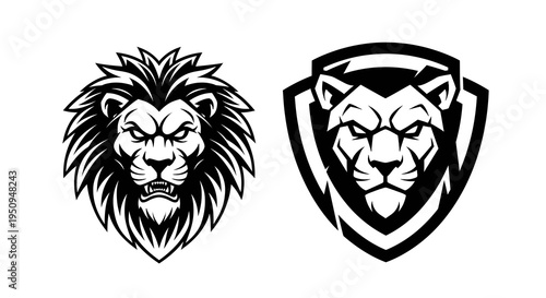 Majestic Lion Head Emblem, Fierce, Black and White, Logo Design
