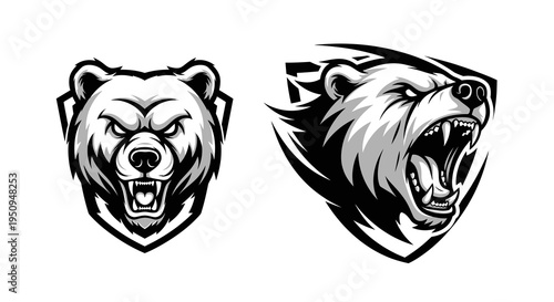 Black and White Bear Heads E-sports Mascot Logo Vector
