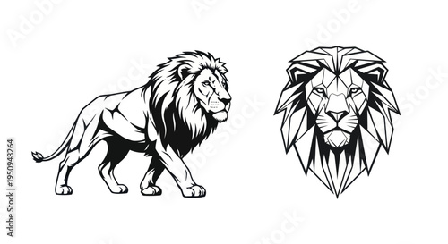Majestic Lion Illustration - Black and White Vector Art