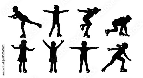 Black and White Silhouettes of Children Figure Skating Poses