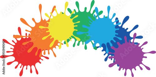 Rainbow paint splashes forming an arc, a vibrant and colorful illustration representing creativity and joy