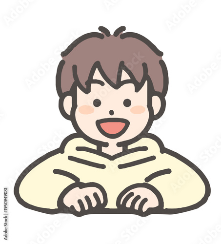 手を置いて何かに注目する男の子