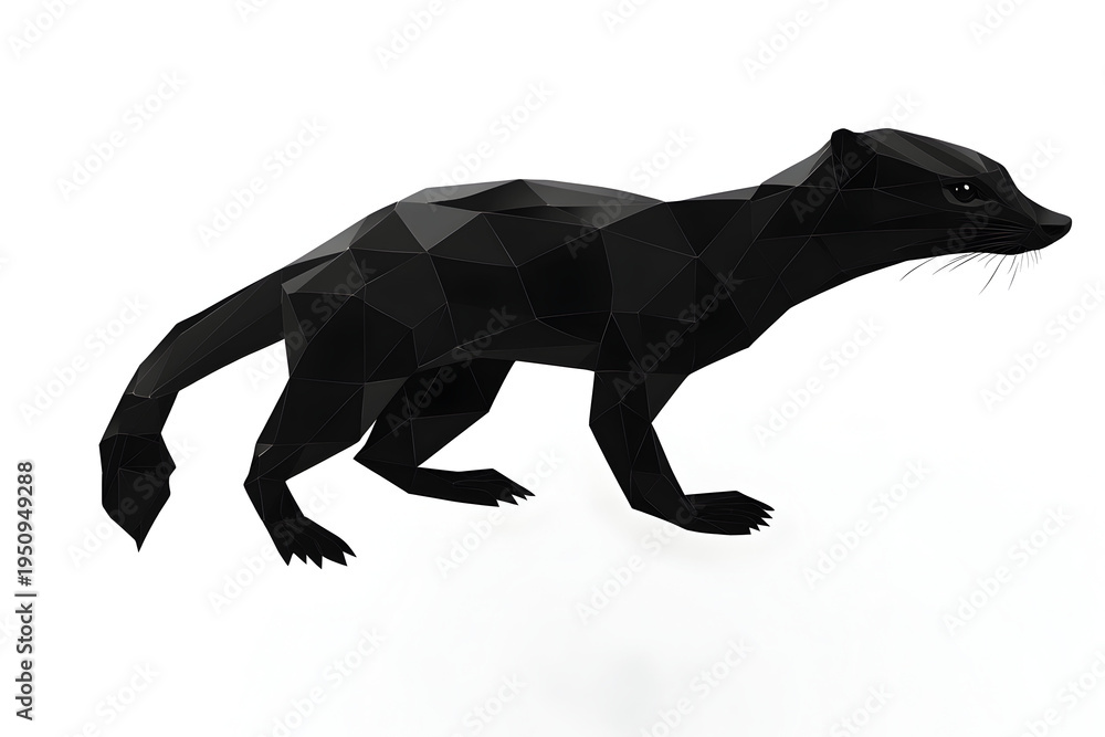 Fototapeta premium Geometric Black Weasel: An artistic portrayal of a sleek black weasel, constructed from geometric shapes, showcasing a modern and stylized aesthetic. 