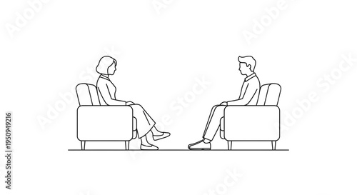 Two people sitting in armchairs facing each other, a conversation or therapy session