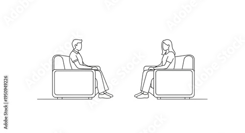Two people sitting in armchairs facing each other, communication, conversation, meeting, discussion