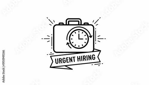 Urgent Hiring Concept: Briefcase with Clock, Time Pressure, Recruitment, Job Opportunity