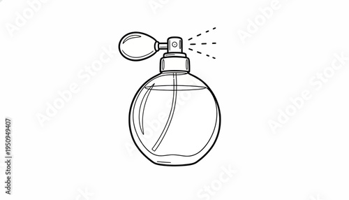 Vintage Perfume Bottle Spraying Fragrance Mist - Line Art Illustration