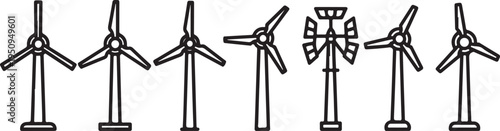 Illustration of various wind turbine designs showcasing different blade configurations Vector
