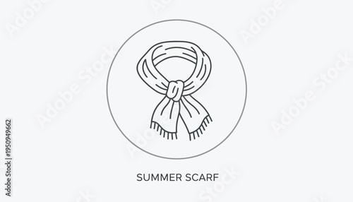 Summer Scarf Icon: Simple Line Art Illustration of a Knotted Scarf with Fringes