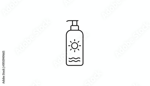 Sunscreen bottle icon with sun and waves, representing sun protection and summer care