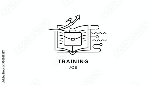 Training and Career Growth Concept: Open Book with Briefcase and Upward Arrow