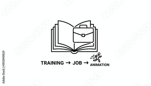 Training to Job Animation: Book, Briefcase, Running Man Icon