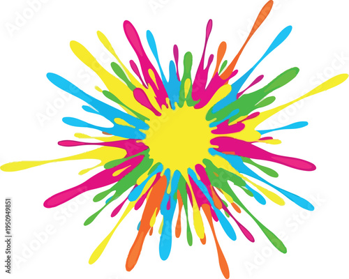 Vibrant Splash of Colors Abstract Art Explosion Bursting Outward from a Central Yellow Core