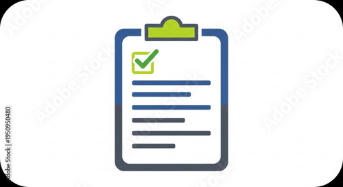 Checklist on clipboard with green checkmark and blue lines on white background symbolizing task completion and organization