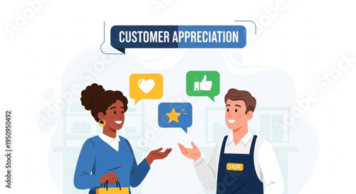 Customer appreciation concept with diverse people and social media likes