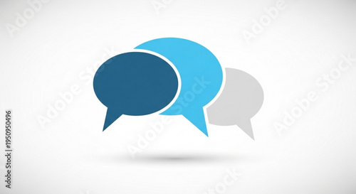 Colorful speech bubbles in blue and gray on white background for communication concepts