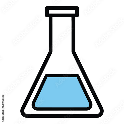 Erlenmeyer flask with blue liquid  laboratory equipment  science  chemistry icon