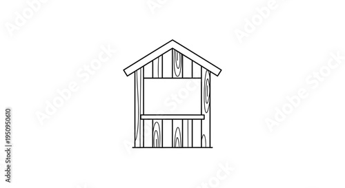 Simple Wooden Booth or Stand Icon, Outline Drawing, Isolated on White Background