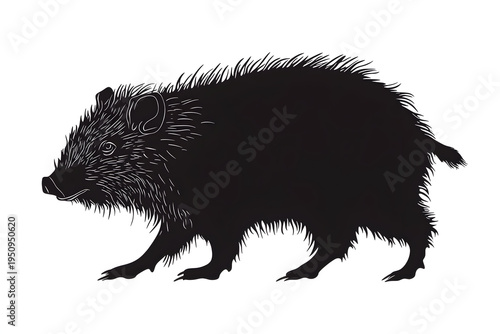Wild Boar Silhouette: A stark black silhouette of a wild boar, showcasing its distinct features and robust form. An iconic representation of nature's untamed spirit.