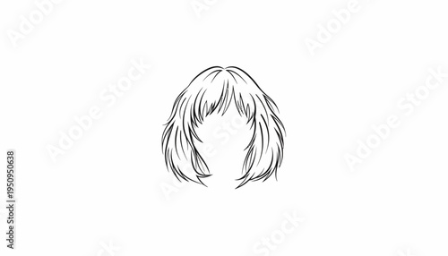 Sketch of a short, layered hairstyle with bangs, isolated on white background