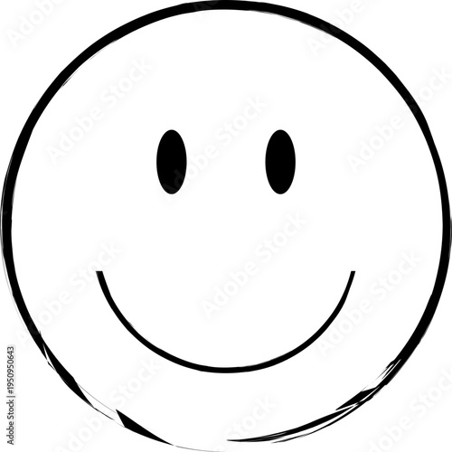 Simple hand-drawn smiley face with rough outline. Minimal black line vector isolated on transparent background, great for stickers, icons, branding, and casual design themes.