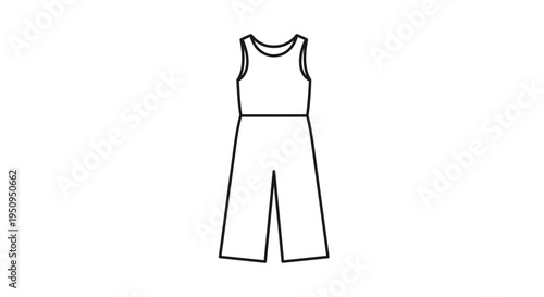 Sleeveless jumpsuit with wide cropped legs, minimalist line art illustration