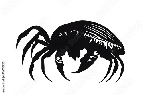 Silhouette of a crab: A stark monochrome silhouette of a crab, its intricate details revealed in the play of light and shadow, capturing the essence of the sea creature.