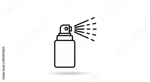 Spray bottle icon, aerosol can spraying liquid, simple line art, isolated on white background