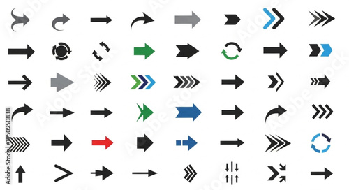 Collection of various arrow icons and symbols for direction and navigation.