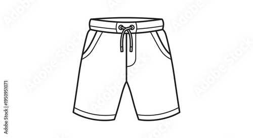 Simple Line Drawing of Casual Shorts with Drawstring and Pockets