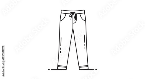 Simple Line Drawing of Casual Pants with Drawstring Waist