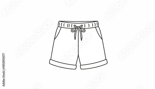 Simple Line Drawing of Casual Shorts with Drawstring and Pockets