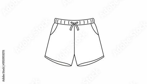 Simple Line Drawing of Casual Shorts with Drawstring and Pockets