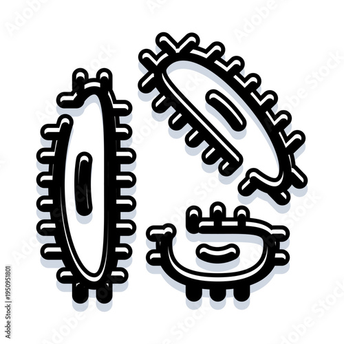 Microbes icon with irregular shapes and black outlines on a white background, representing microscopic organisms, bacteria, germs, and pathogens for science and health concepts