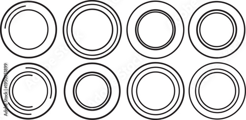 Eight identical circular objects arranged in two rows of four on a white background Vector