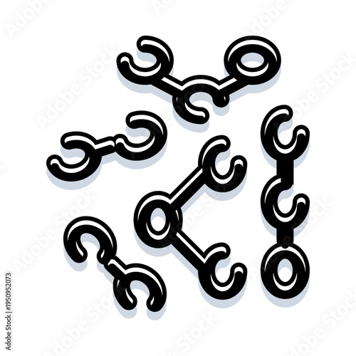 Abstract shapes connecting like chain links, creating a modern, graphic pattern and representing concepts of connection, collaboration, and linkage in a minimalist black and white outline style