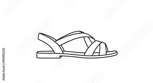 Simple Line Drawing of a Flat Sandal with Straps
