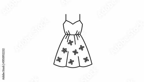 Simple Line Drawing of a Floral Summer Dress
