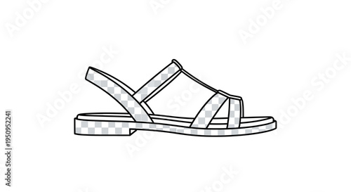 Simple Line Drawing of a Flat Sandal with T-Strap and Slingback