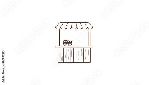 Simple Line Drawing of a Fruit Stand with Basket of Apples