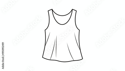 Simple line drawing of a sleeveless tank top, fashion sketch, apparel illustration