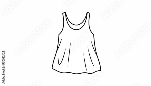 Simple line drawing of a sleeveless tank top or camisole, minimalist fashion illustration