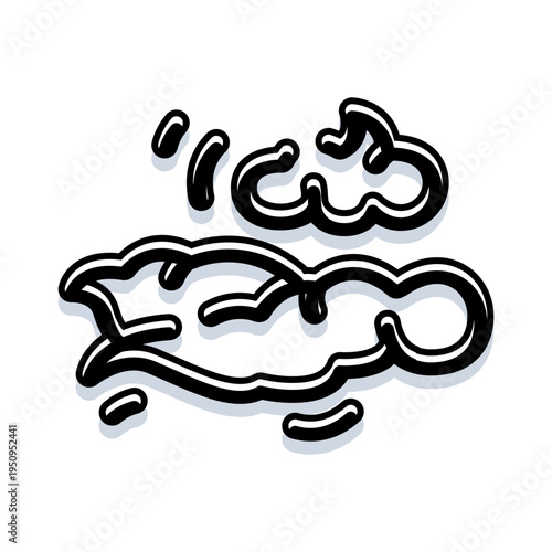 Cloud illustration in black contour doodle style with an outline shadow on a white background, useful for weather forecasts, apps, or graphic design elements