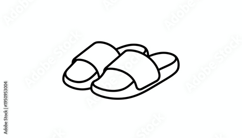 Simple Line Art Icon of Two Black Slide Sandals on White Background