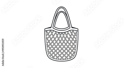 Simple line art illustration of a net shopping bag, eco-friendly reusable grocery tote