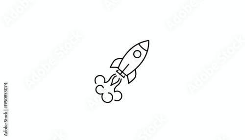 Simple line art illustration of a rocket launching with smoke trails, symbolizing startup, speed, and innovation.