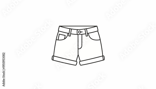 Simple Line Art Illustration of Denim Shorts with Cuffed Hems