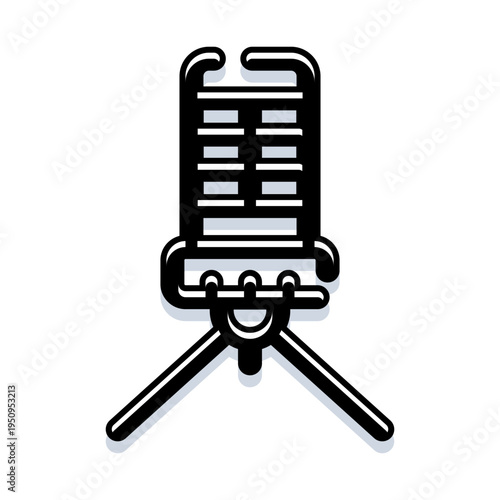 Retro microphone with a stand ideal for recording podcasts, broadcasting, voice overs, and online interviews, symbolizing communication, audio production, and streaming technology