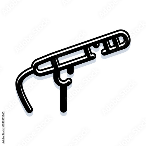 Stylized trombone musical instrument cartoon illustration with a strong black outline and subtle drop shadow, symbolizing music, jazz, blues, and live entertainment