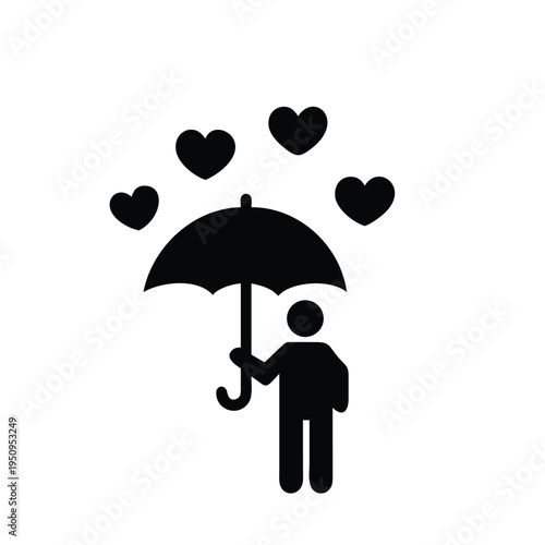 Person holding umbrella with hearts above